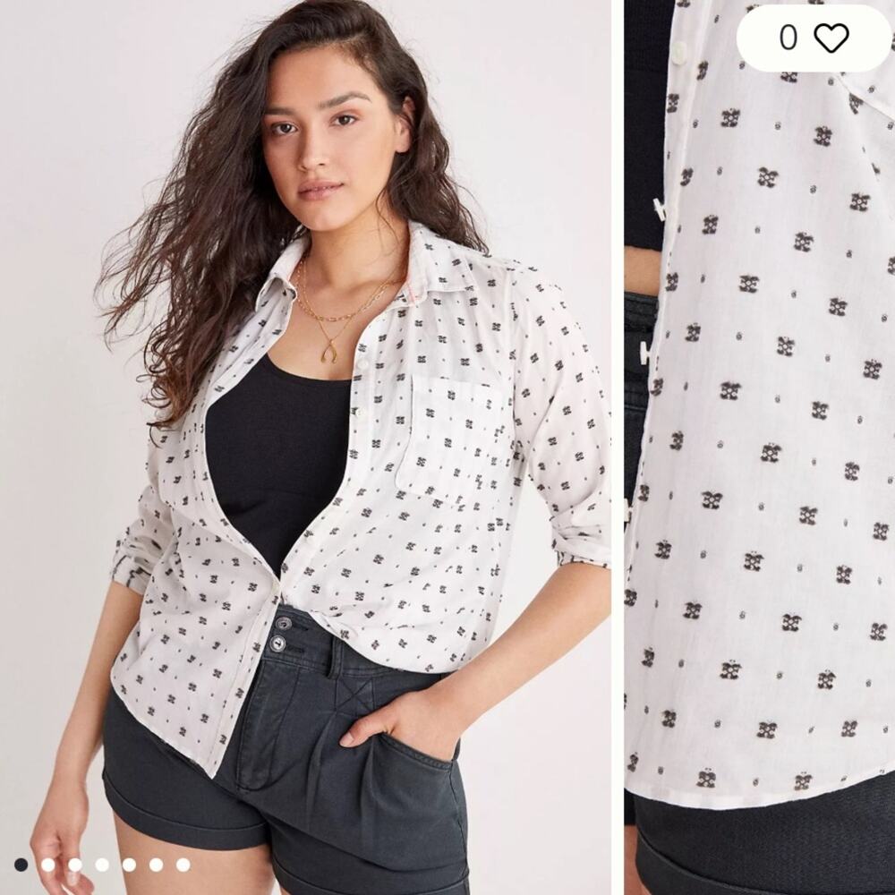EUC Anthropologie White Button-Down Shirt with Black Micro-Print